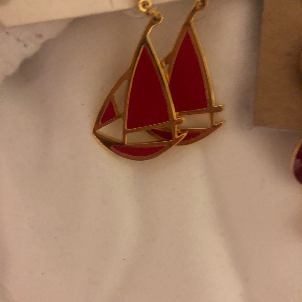 Red and gold sailboat earrings